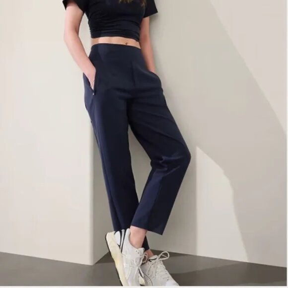 Athleta Navy Endless High Rise Ankle Pants 12 Travel Stretch Business Casual - Picture 5 of 13